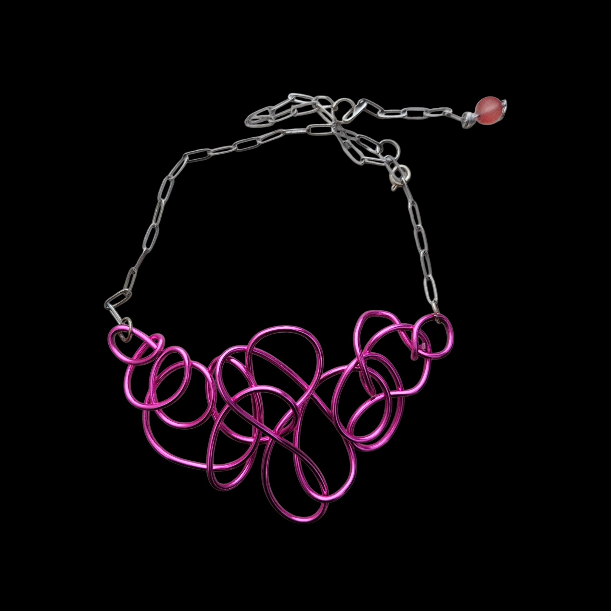 Pink (Fuchsia) Abstract Aluminum Wire Choker Necklace
