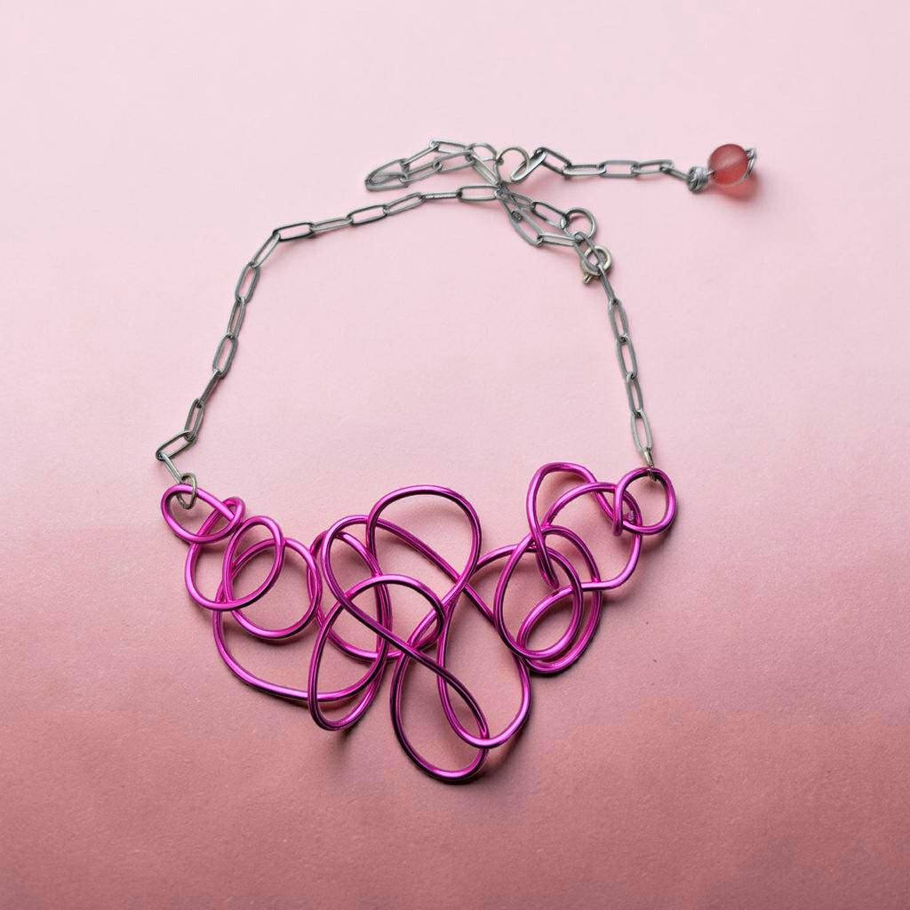 Pink (Fuchsia) Abstract Aluminum Wire Choker Necklace