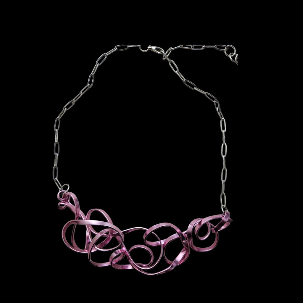 Pink (Soft Metallic) Flattened Ribbon-like Aluminum Wire Choker Necklace
