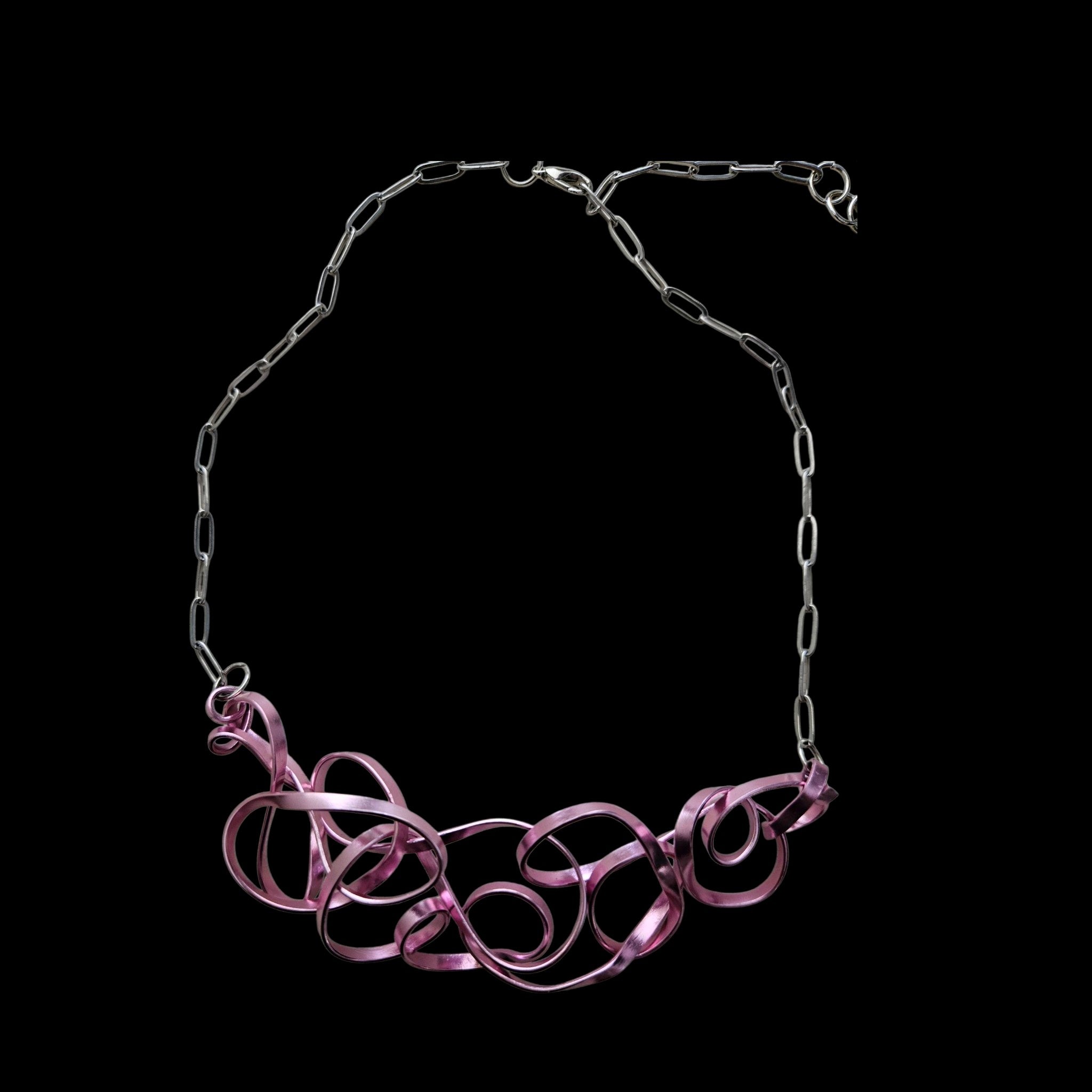 Pink (Soft Metallic) Flattened Ribbon-like Aluminum Wire Choker Necklace