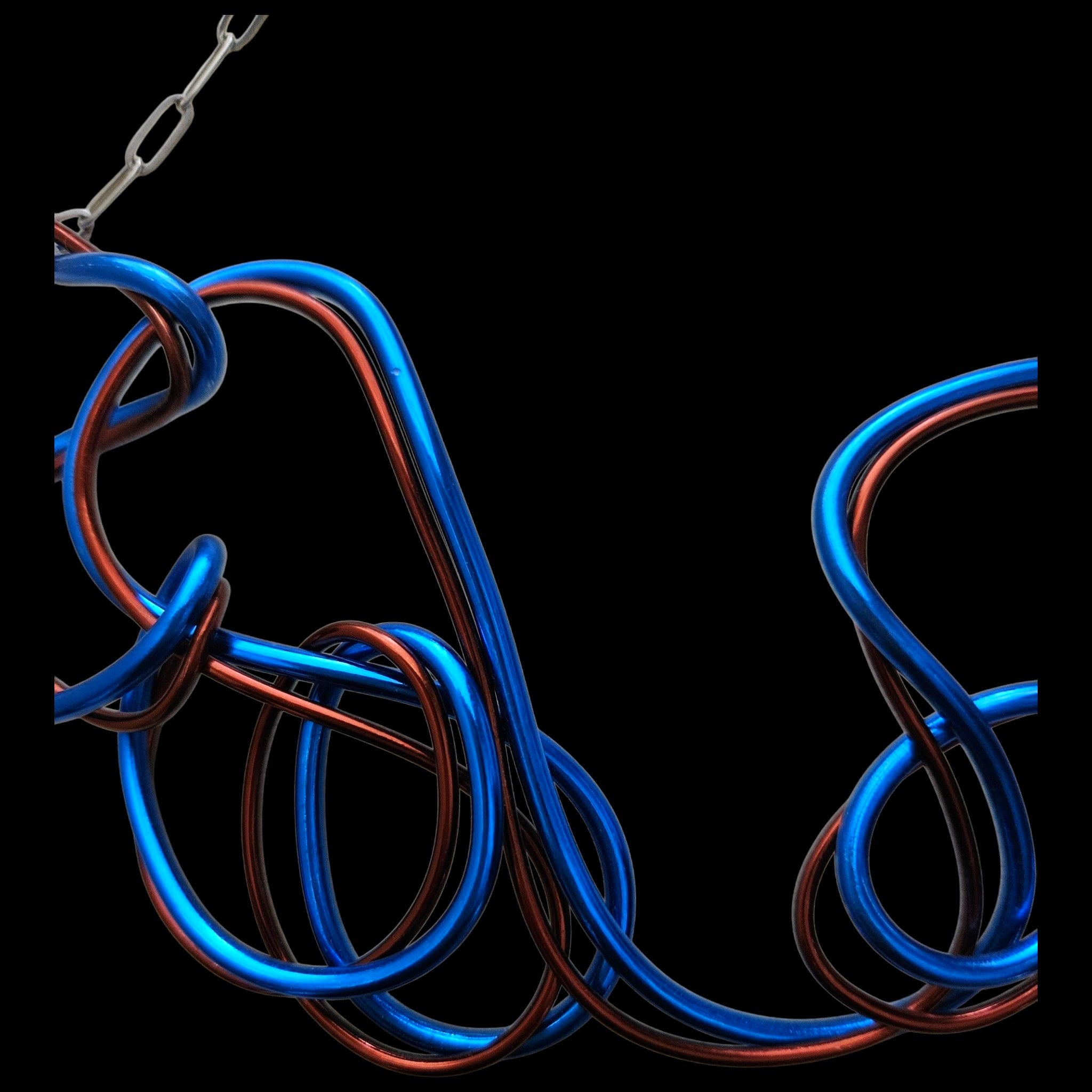 Brown (Metallic) & Blue Abstract Wire Choker Necklace