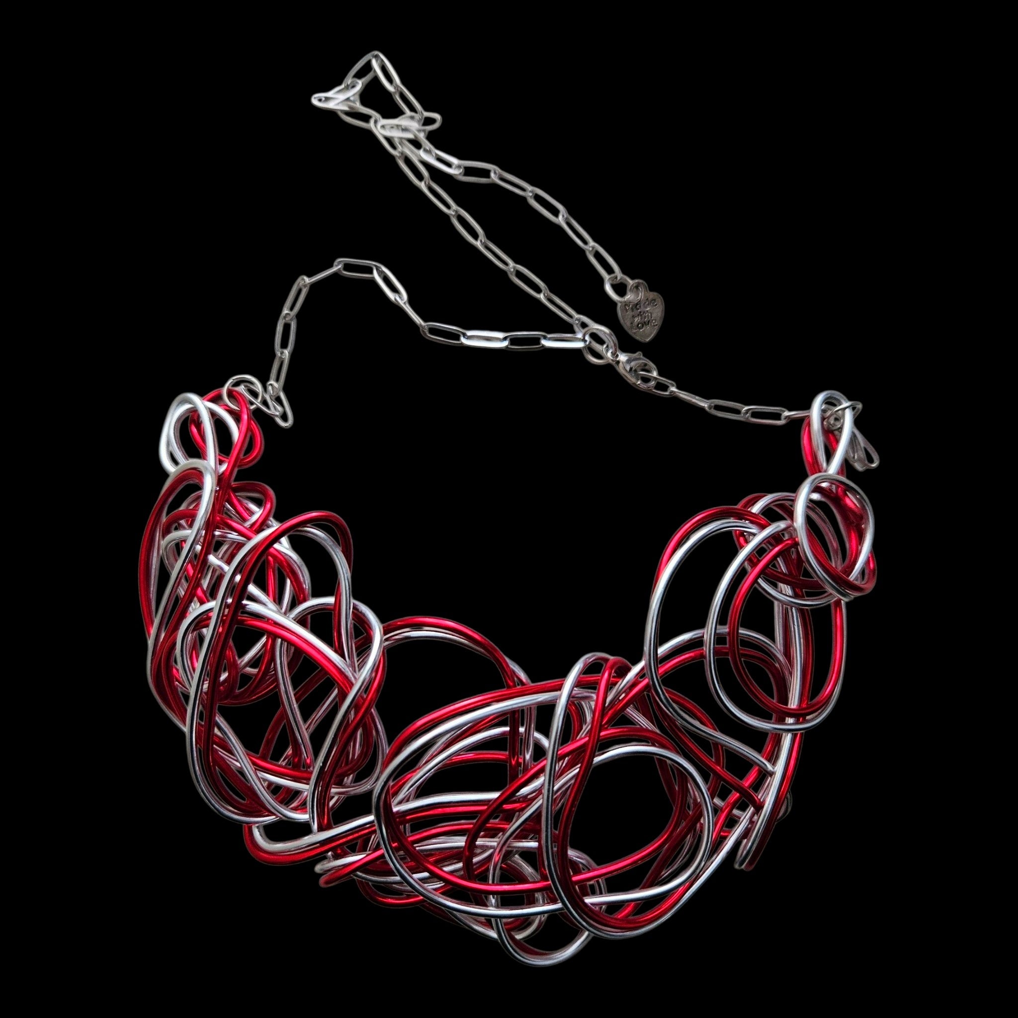 Red & Silver Aluminum Wire Bib Choker Necklace