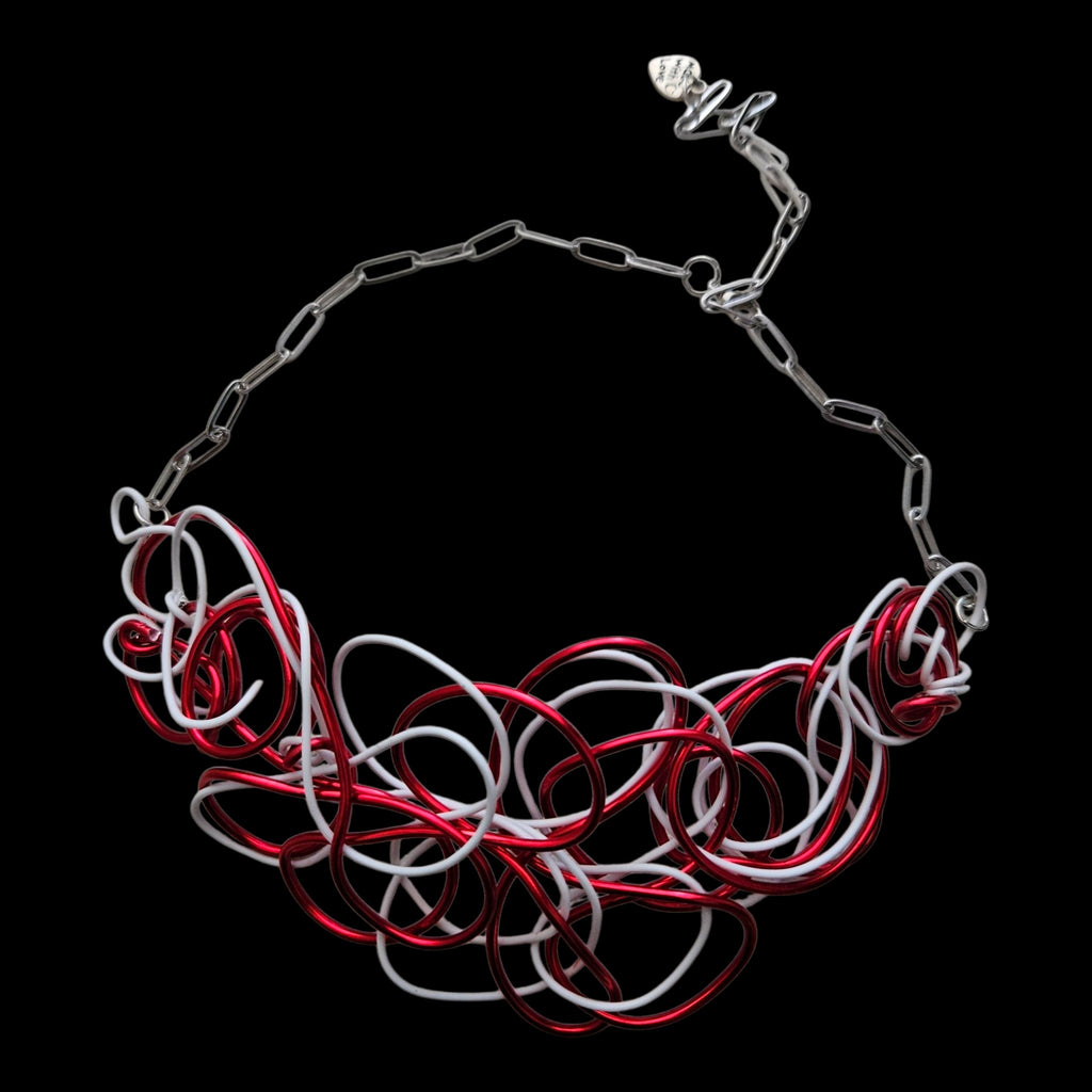 Red & White Abstract Twisted Wire Choker Necklace