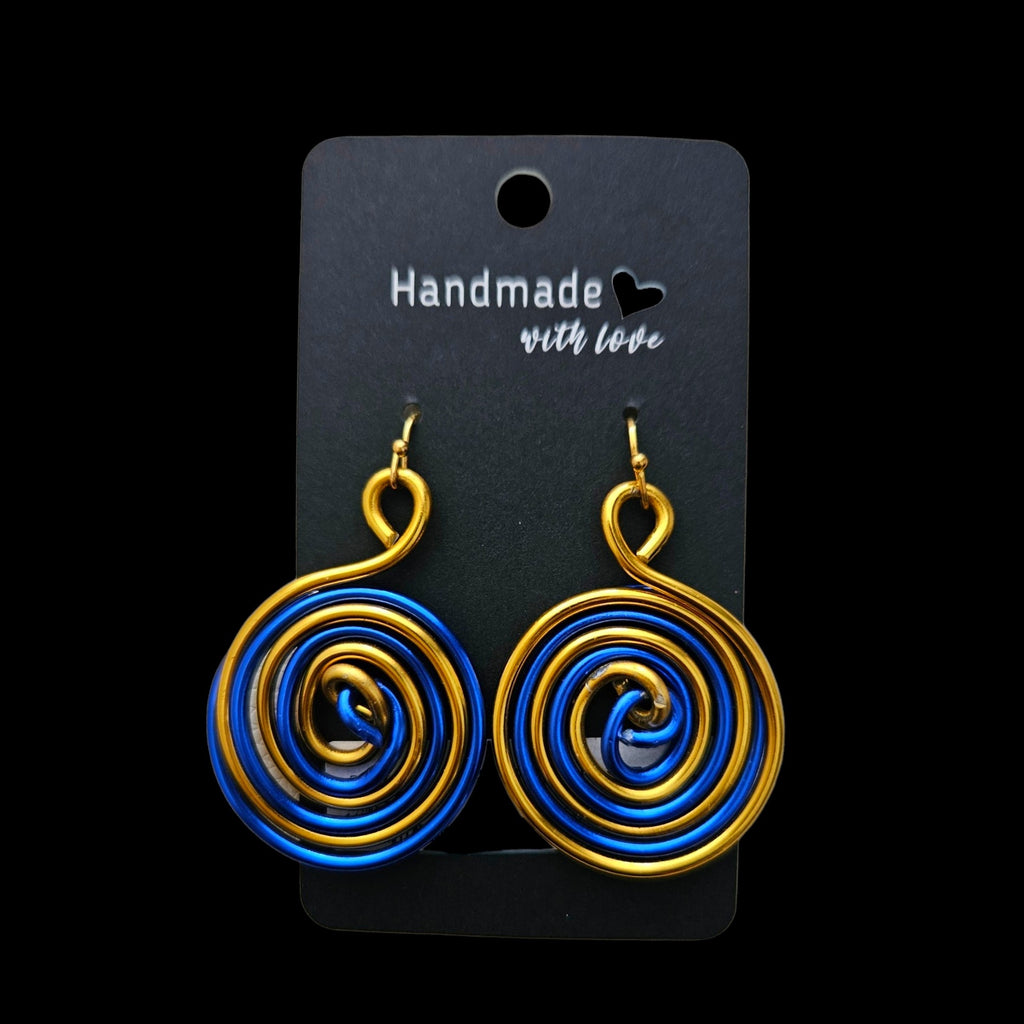 Blue & Gold Aluminum Wire Swirl Earrings
