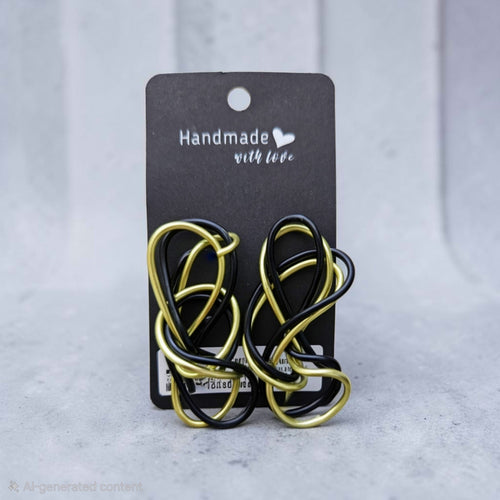 Black & Yellow-Lime Abstract Drop Earrings