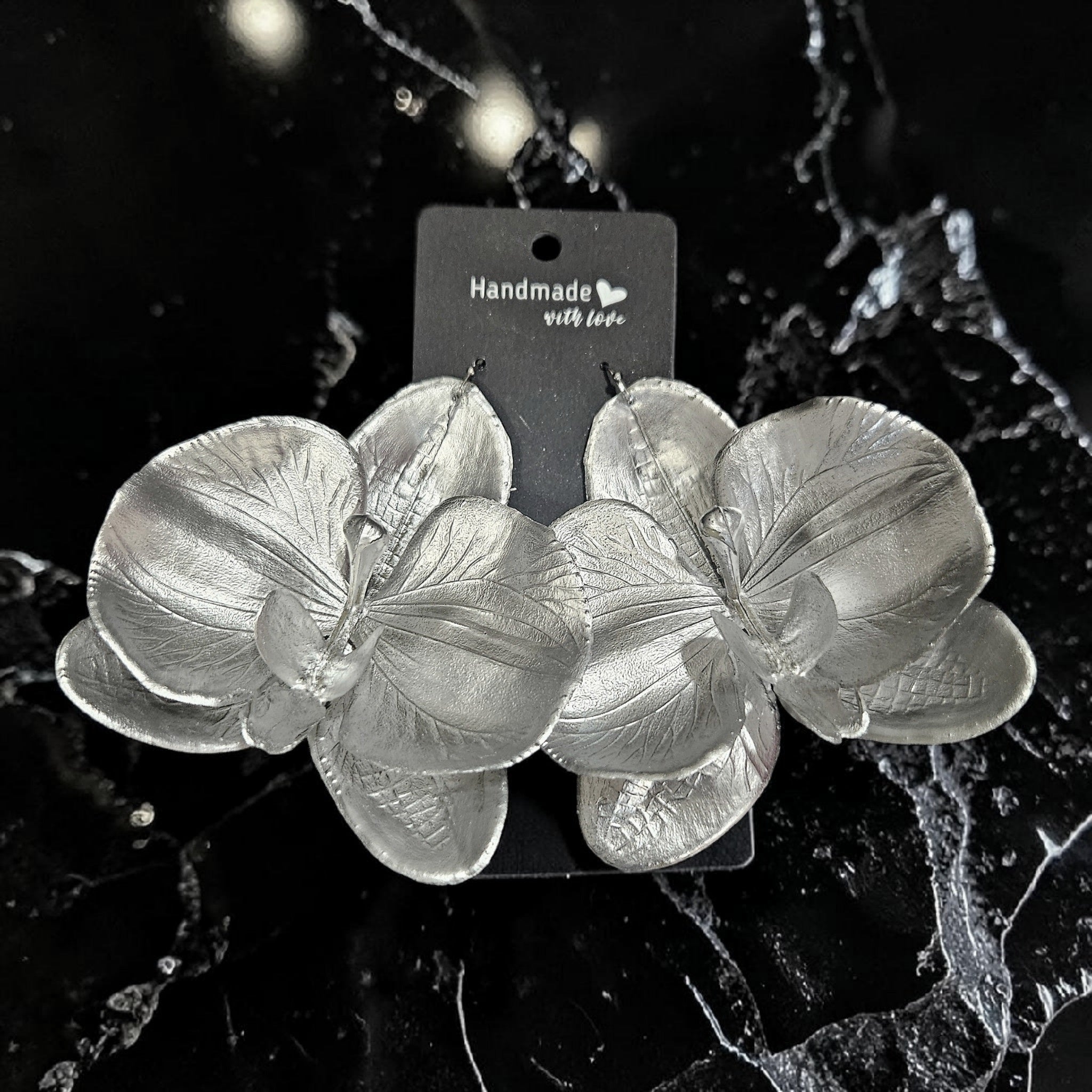Silver Latex Orchid Earrings