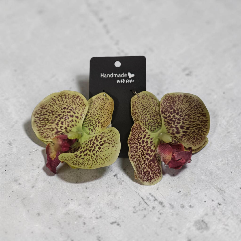 Green / Purple Dots Orchid Earrings