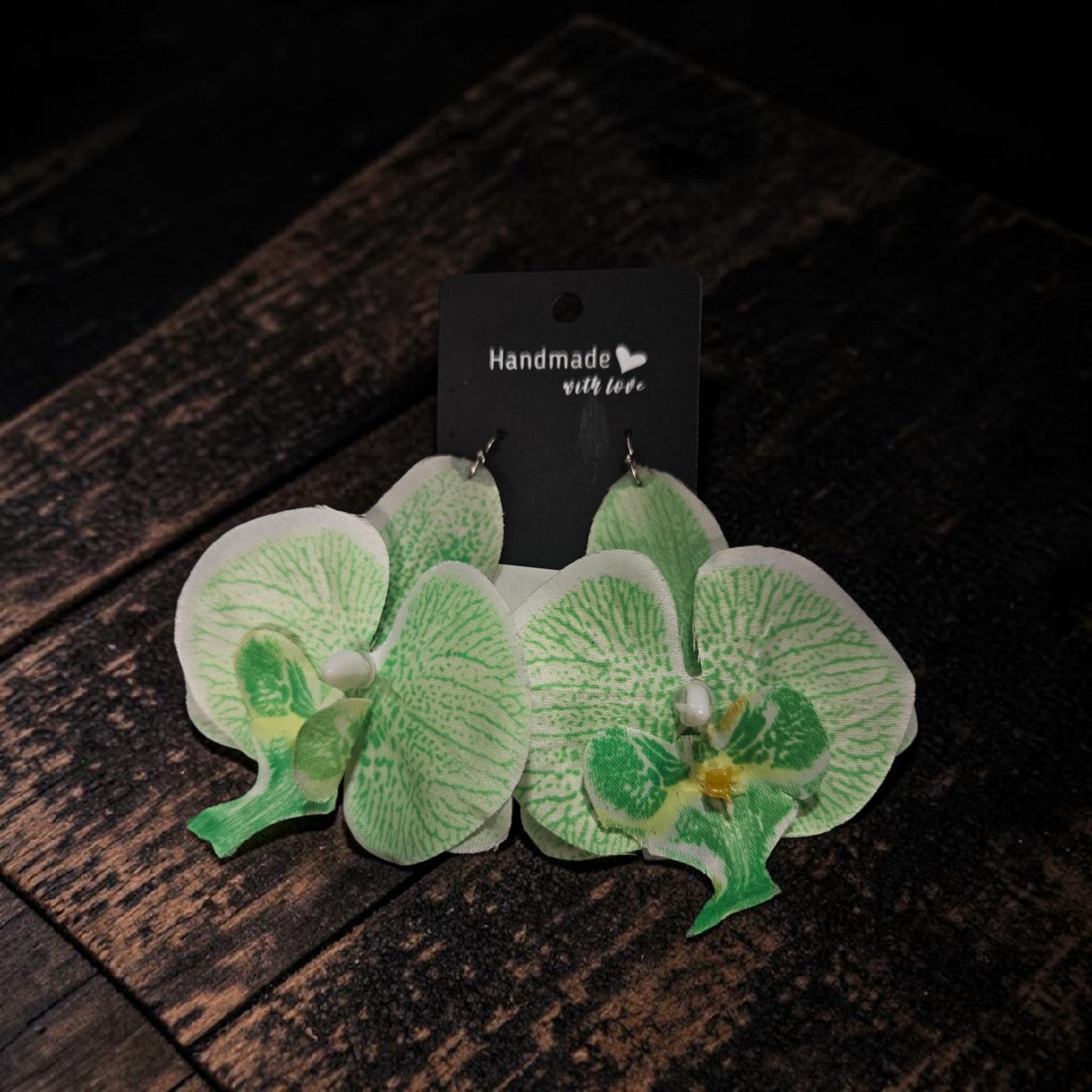 Green Silk Orchid Earrings