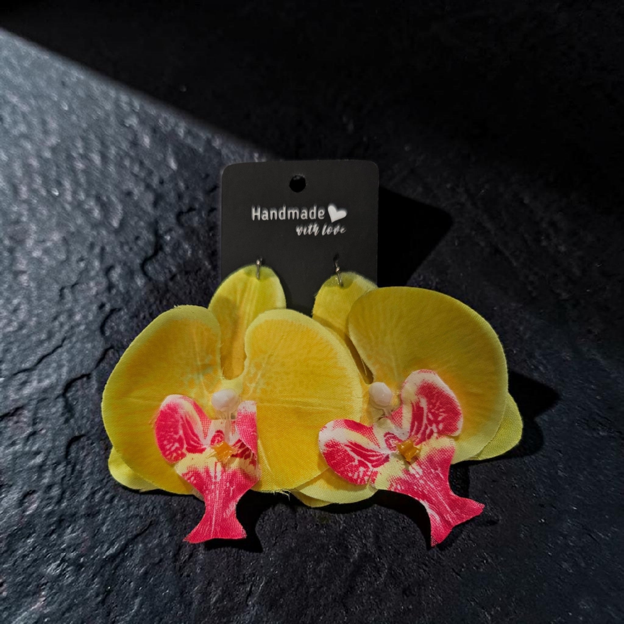 Yellow Silk Orchid Earrings