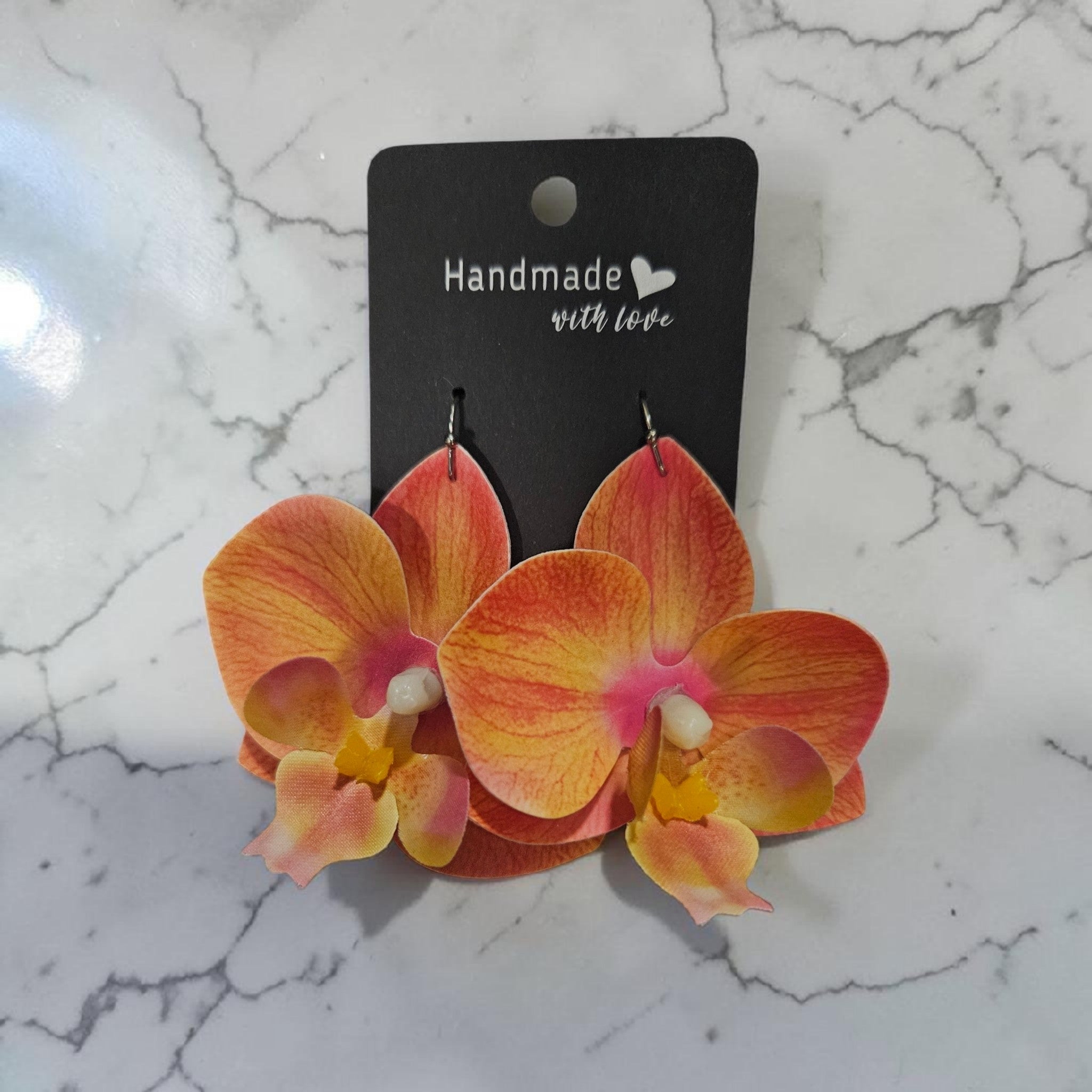 Peach / Orange Orchid Earrings (Small)