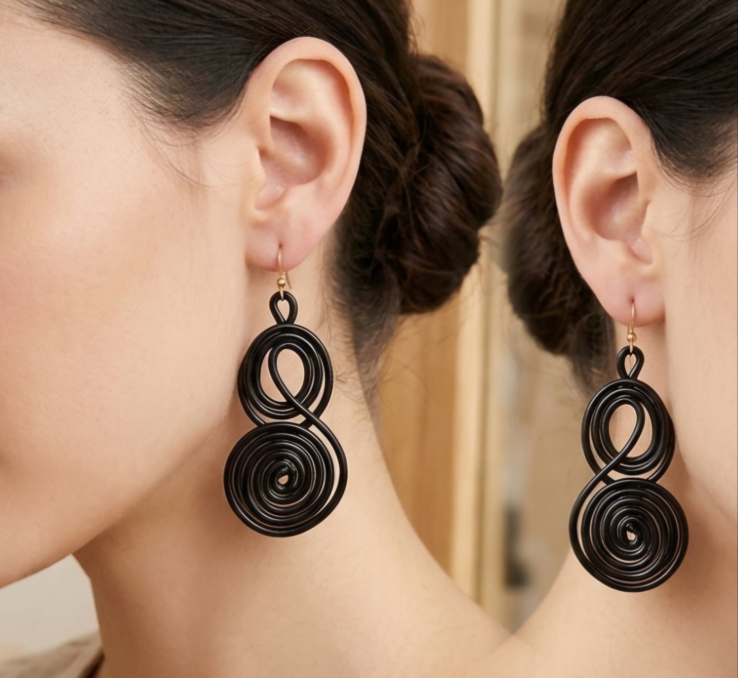 Black Double Spiral Wire Earrings