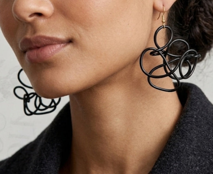 Black Abstract Twisted Wire Earrings
