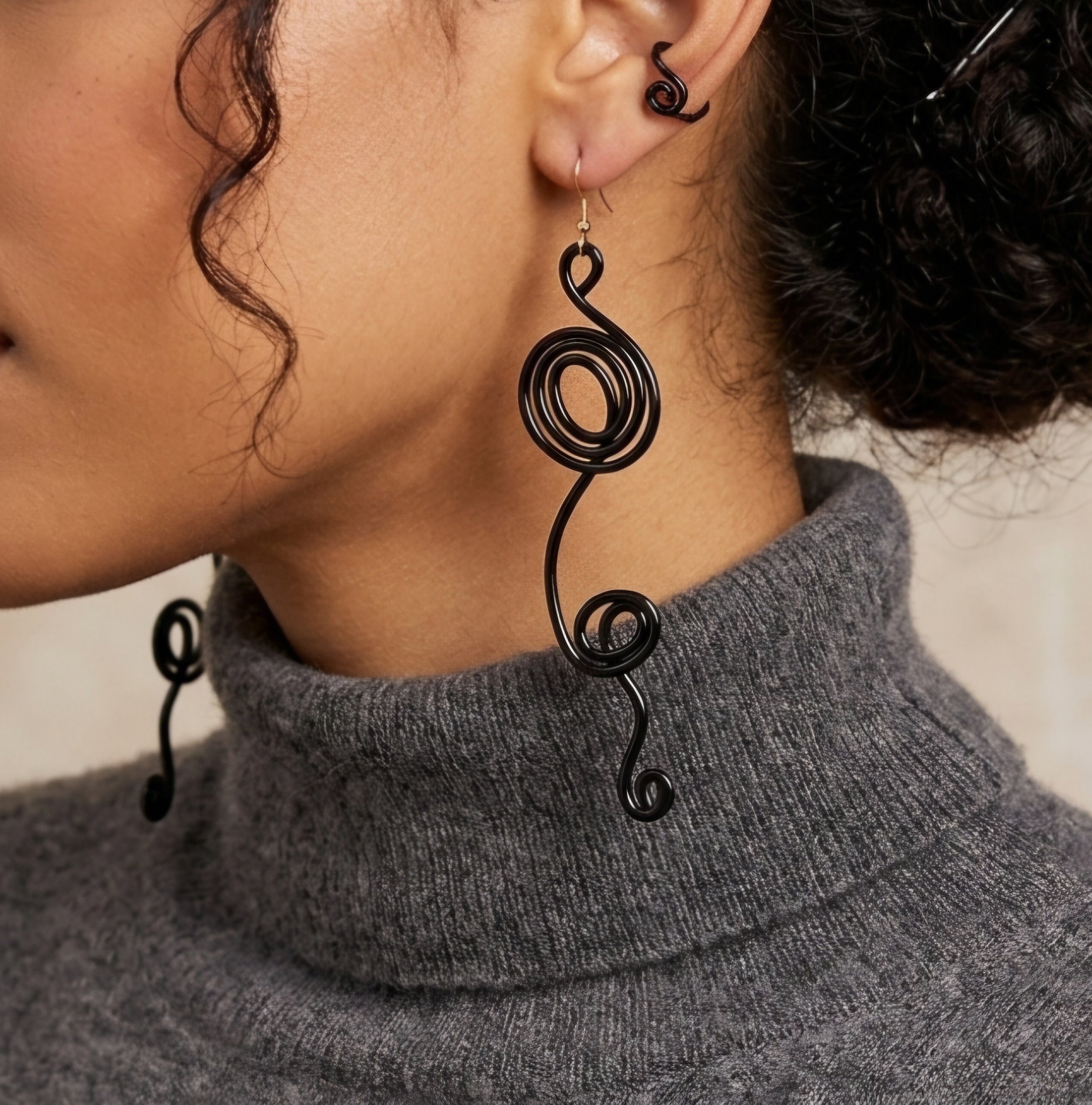 Black Perfectly Imperfect Spiral Earrings
