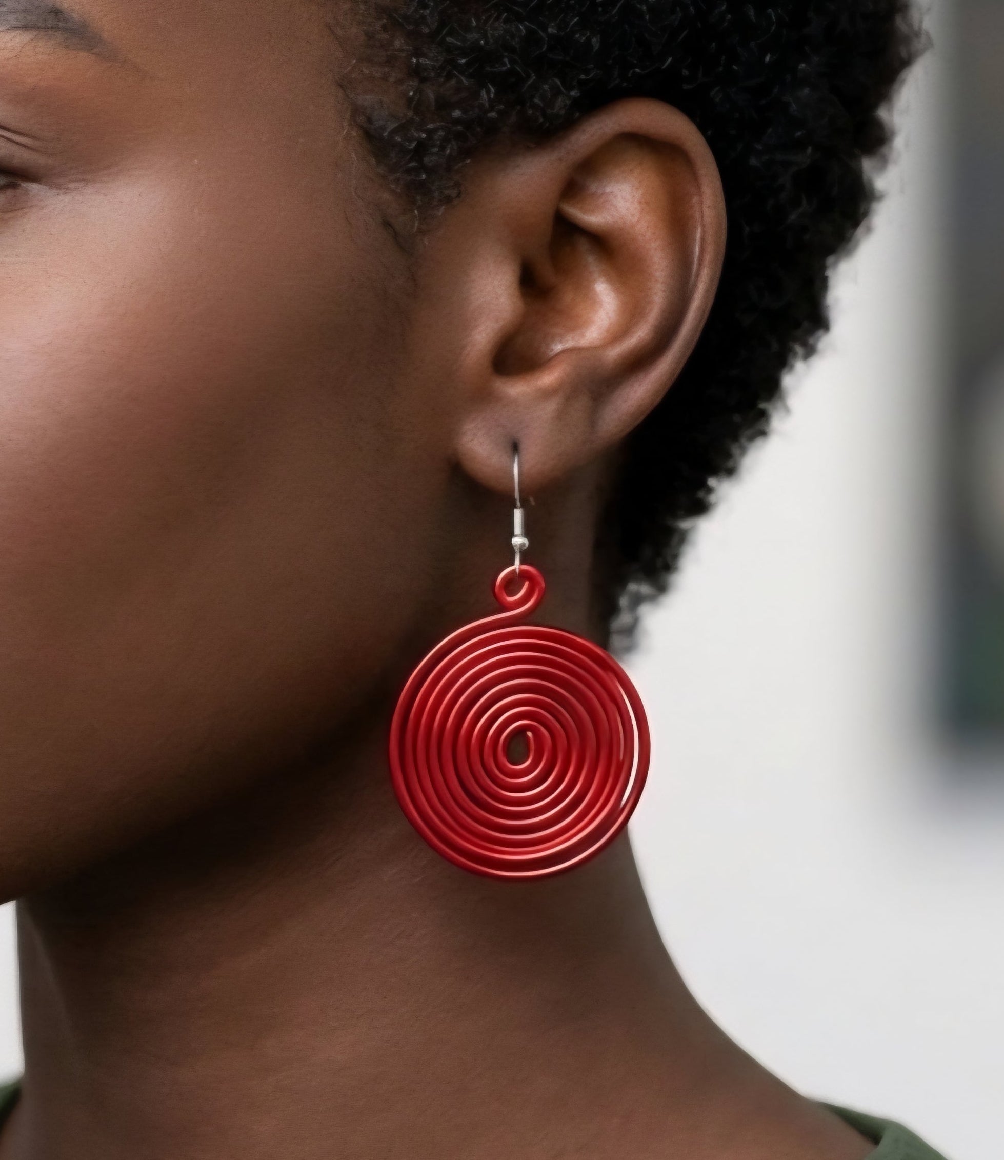 Red Spiral Aluminum Wire Earrimgs