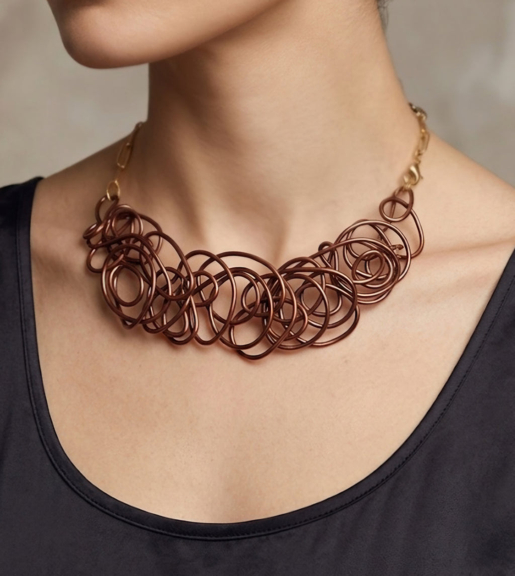 Brown/Bronze Abstract Twisted Wire Choker