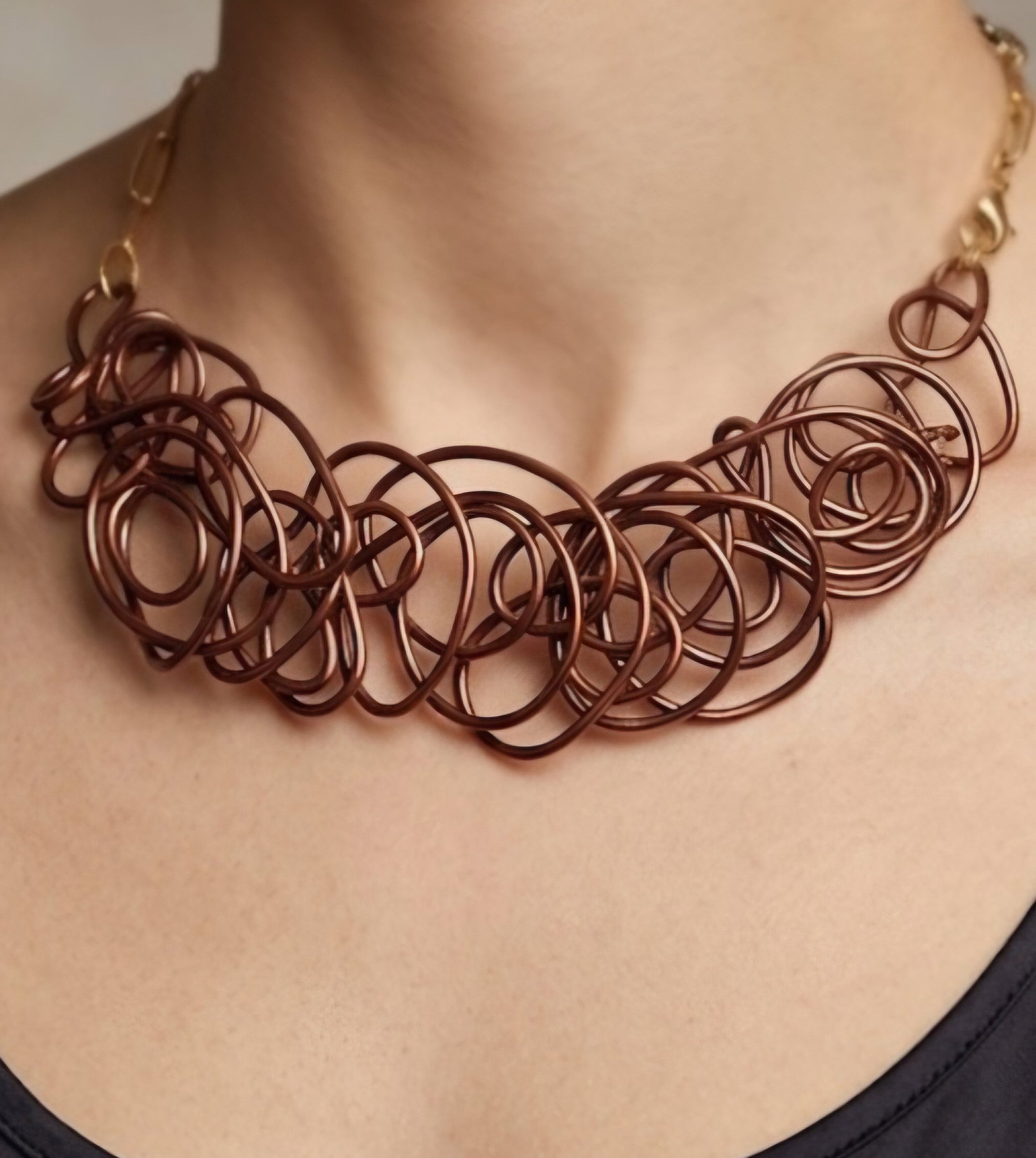 Brown/Bronze Abstract Twisted Wire Choker