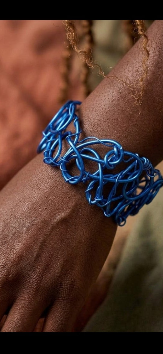 Blue (Cobalt) Abstract Twisted Aluminum Wire Bracelet
