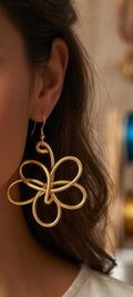 Gold Aluminum Wire Floral Design Earrings