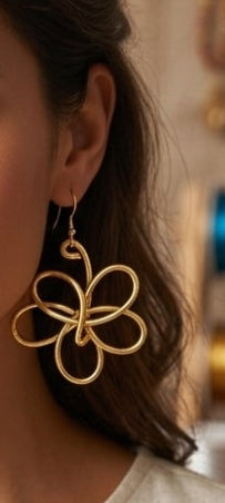 Gold Aluminum Wire Floral Design Earrings
