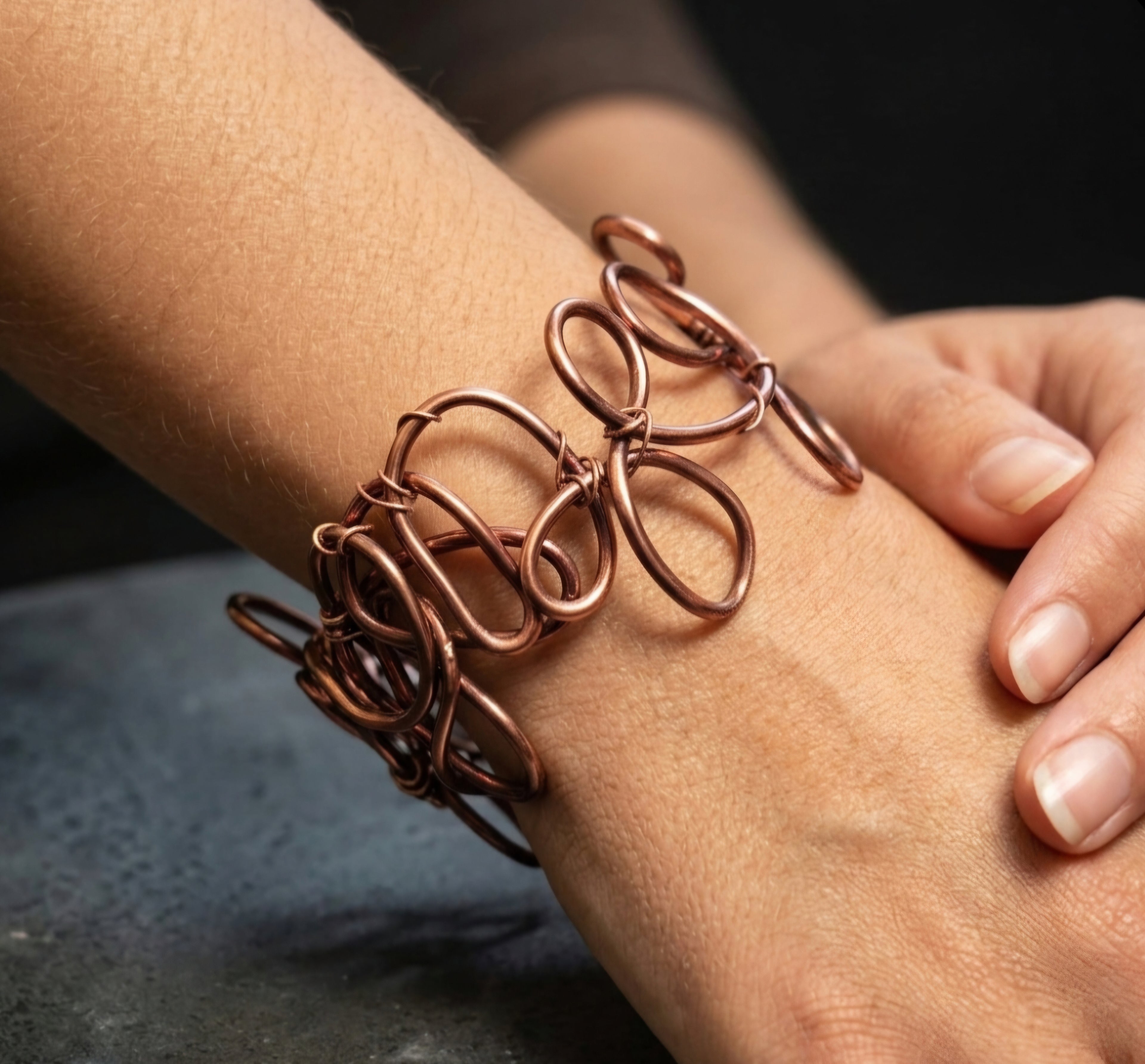 Brown/Bronze Abstract Sculpted Aluminum Wire Bracelet