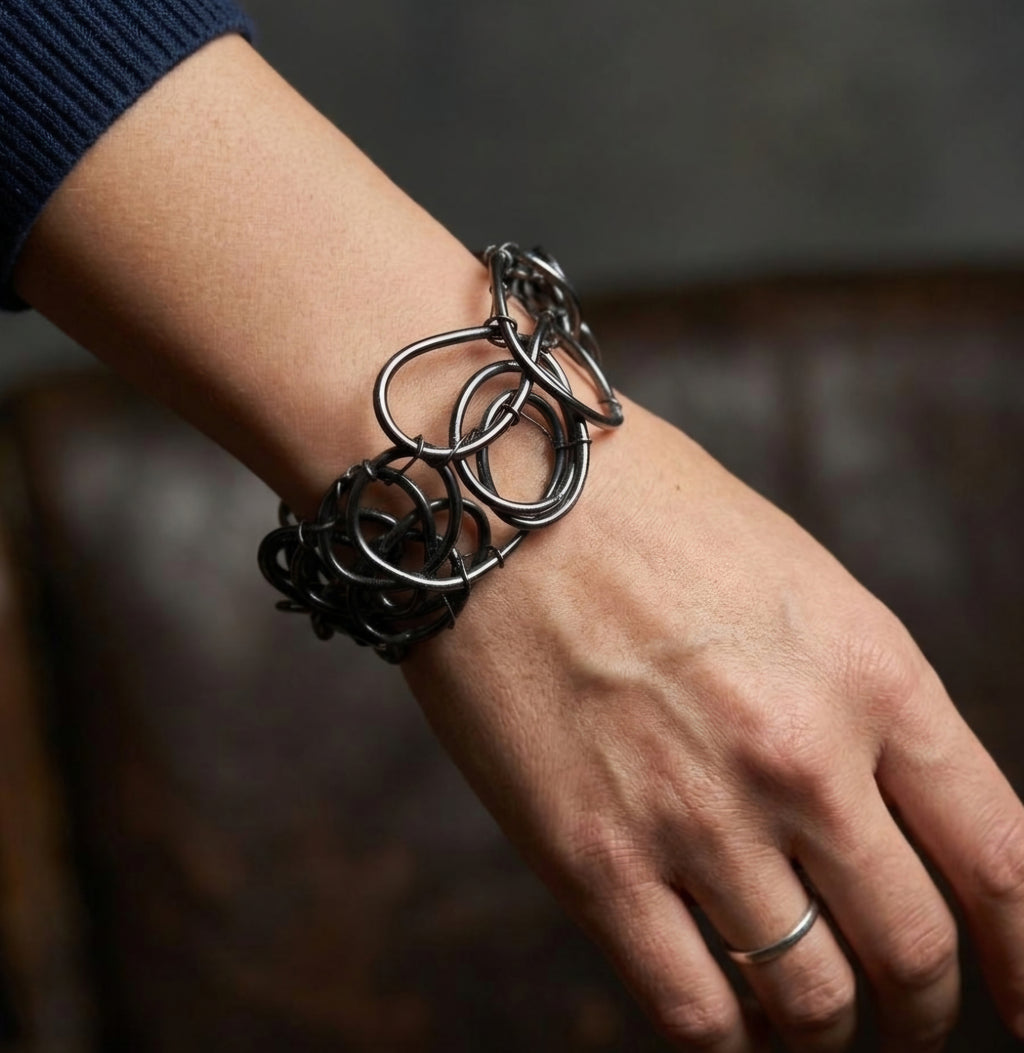 Black Abstract Twisted Wire Bracelet