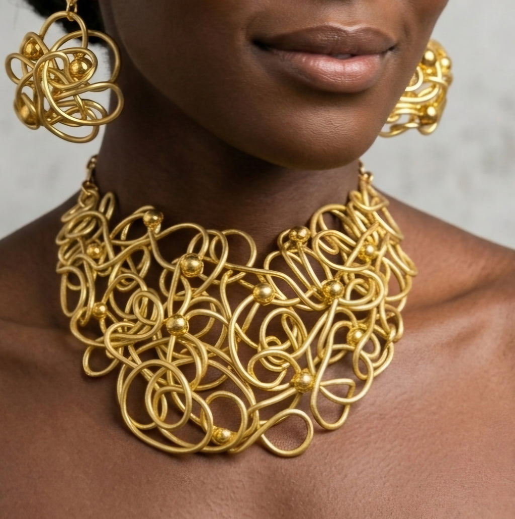 Gold Muse Set: Gold Aluminum Wire Choker & Earring Set