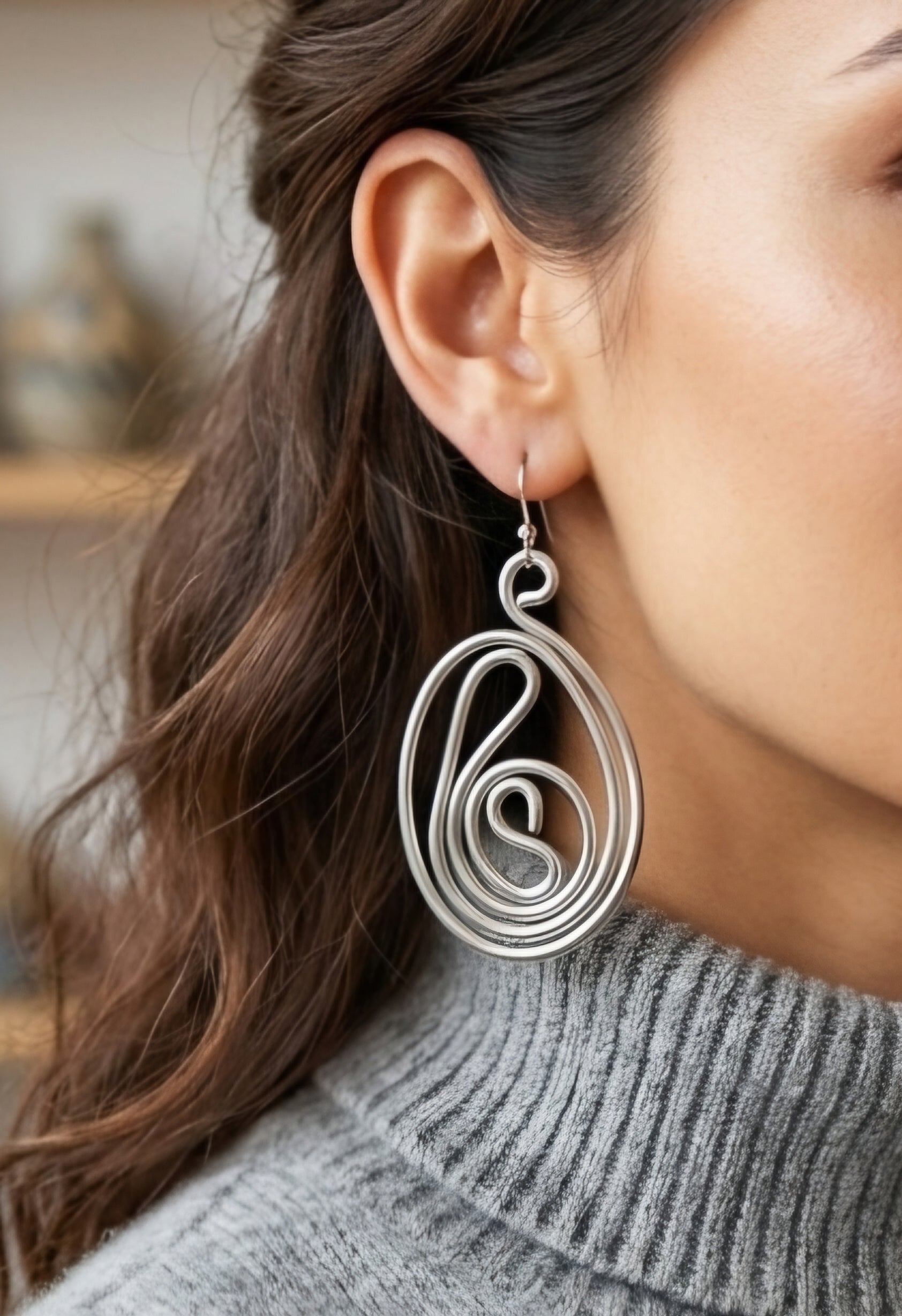 Silver Aluminum Wire Abstract Design Earrings