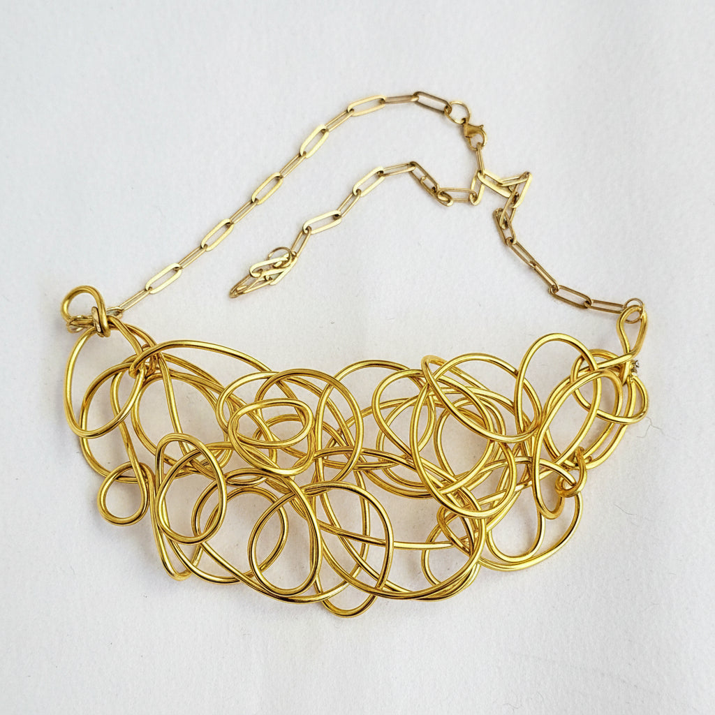 Gold Handmade Abstract Twisted Wire Choker Necklace